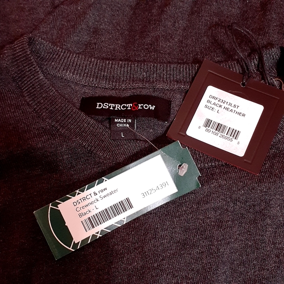 DSTRCT&ROW Crewneck Black Heather Long Sleeve Sweater Men's  Sz. L - Picture 8 of 11